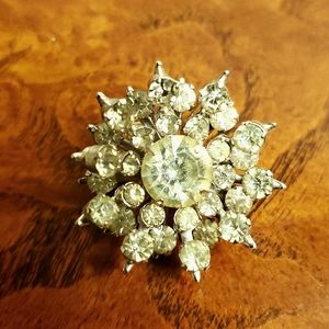 Vtg Rhinestone Snowflake Brooch